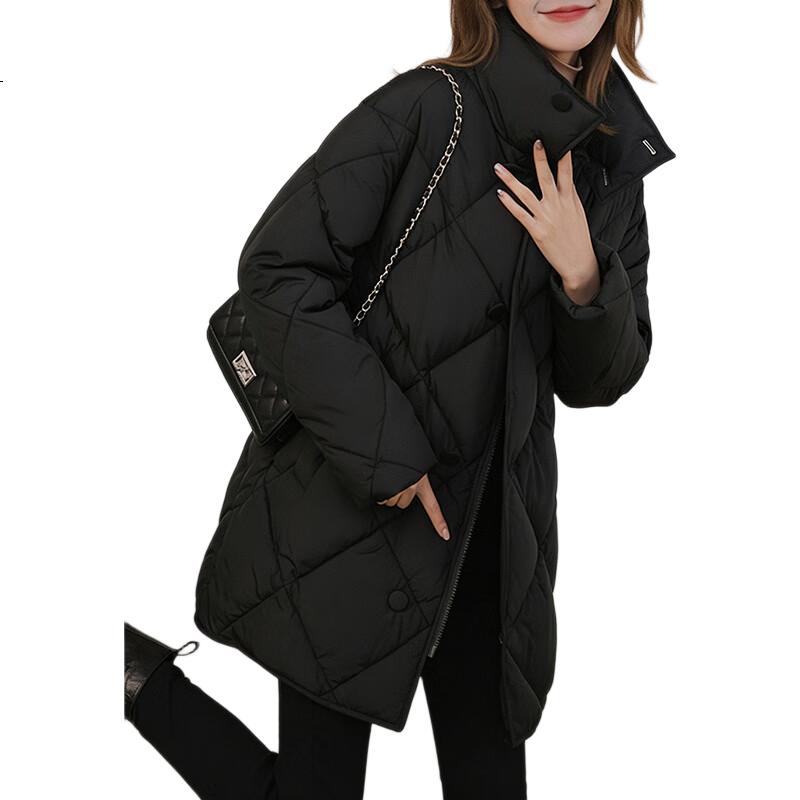 PinCai Women's Quilted Mid-Length Stand Collar Cotton Jacket Winter Windproof Over-the-Knee Coat P144M1010