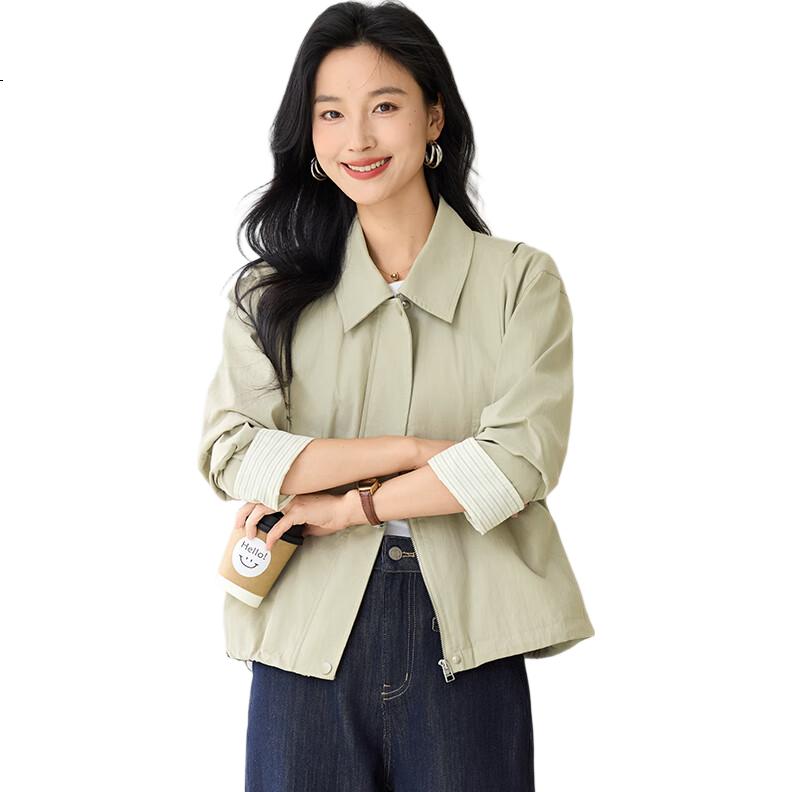 Chushen Spring Autumn Casual Jacket for Women Fashion Lapel Decorative Lines Simple Short Petite Coat Top S53D016