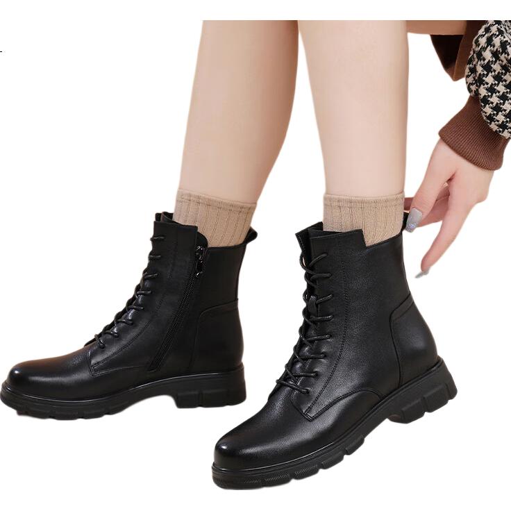 Red Dragonfly Women's Mid-Calf Boots Fashion Thick Sole Height Increasing Ankle Boots Short Martin Boots British Style Leather Boots WTC331611