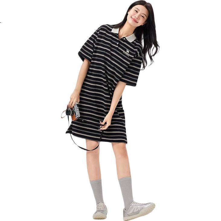 CAMEL Outdoor Polo Dress 2025 Spring Summer Elegant Short Sleeve T-Shirt Dress Women Loose Small Size Polo Dress L