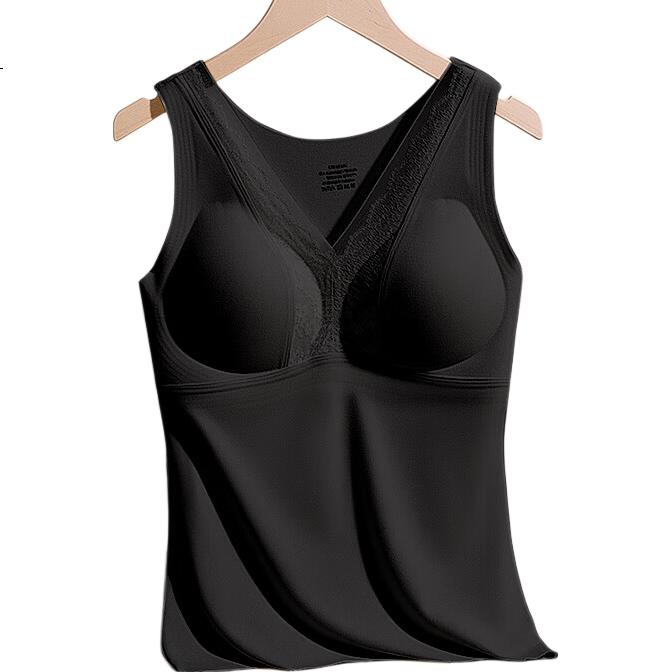 MiiOW Thermal Fleece Heated Warm Vest Women's Lace Padded Bra Tank Top Black