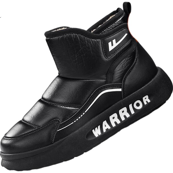 Warrior Men's Snow Boots 2025 Autumn Winter New Fleece-Lined Northeast Cold-Resistant Warm Outdoor Cotton Shoes Black Size 40