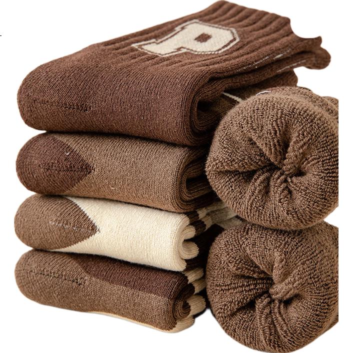 Miiow Kids Cotton Socks Autumn Winter Terry Boys Thickened Fleece Mid-Calf Cold-Resistant Warm Socks Northeast Style