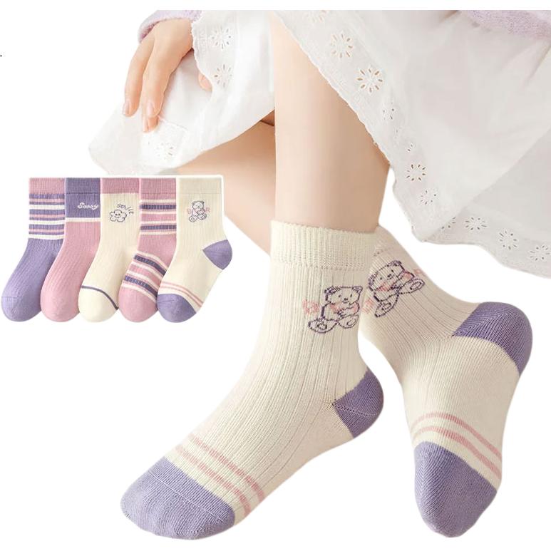 Mianmanman Kids Cotton Socks 10A Antibacterial Mite-Resistant Girls Mid-Calf Student Children Baby Spring Autumn 6 Pairs