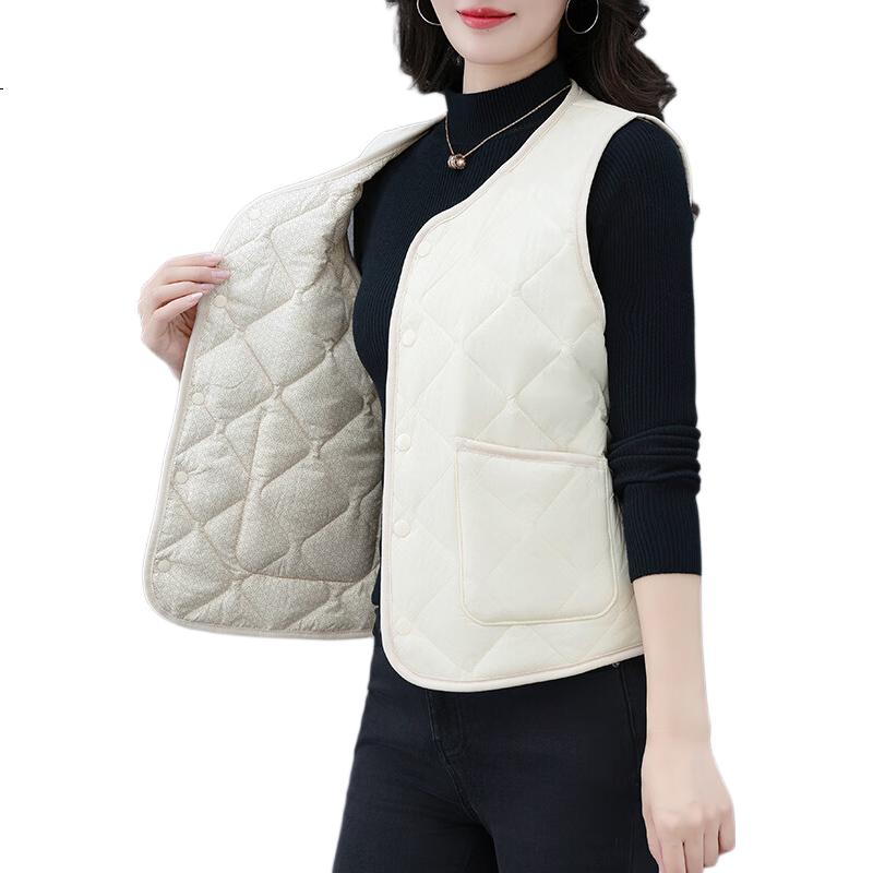Woodpecker Women's Wool Vest Outerwear 2025 Autumn Winter New Lightweight Thickened Warm Vest for Moms Off-White L