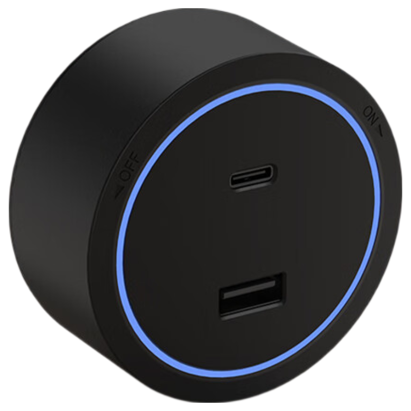 CHIGO Track Socket Adapter 20W Fast Charging USB+Type-C with Ambient Light (Blue Light) Adapter Black USB+Type-C