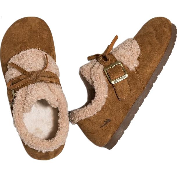 Warrior Women's Winter 2025 New Plush Lined Warm Birkenstock Style Thick Furry Shoes Camel Size 36