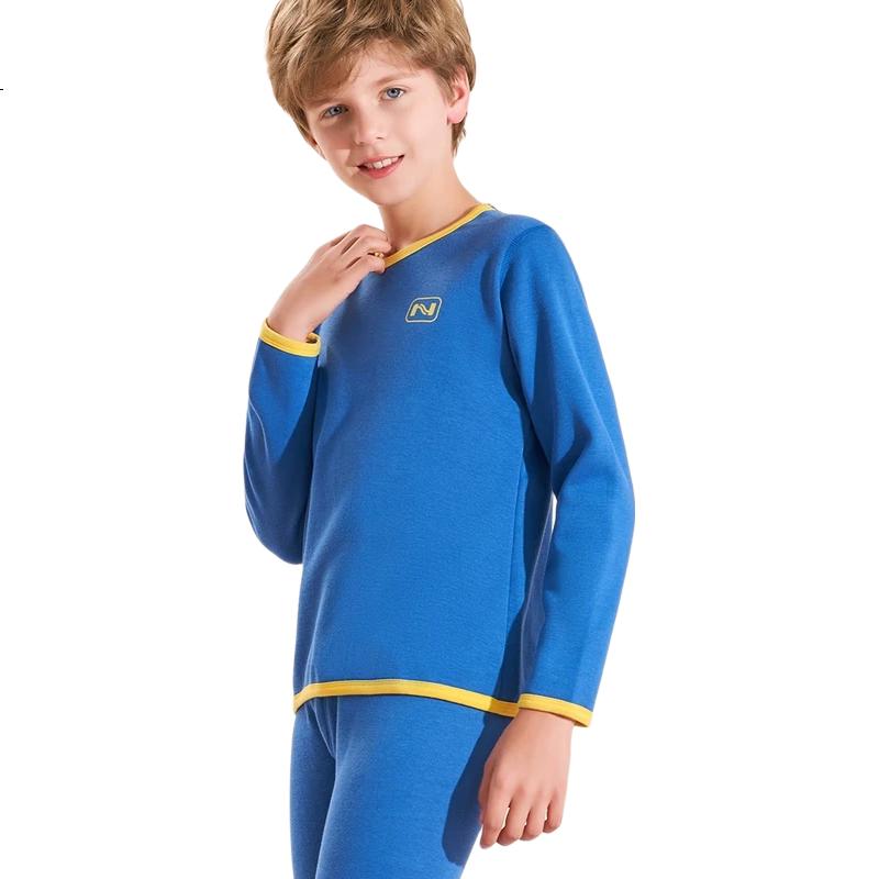 Nanjiren Kids Thermal Underwear Set Boys Autumn Winter School Uniform Fleece Cotton Base Layer Pajamas Royal Blue 110