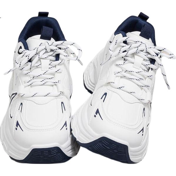 Warrior Women's Athletic Shoes 2025 Autumn New Thick-Soled Leather Casual Breathable Dad Sneakers White Navy Blue Size 38