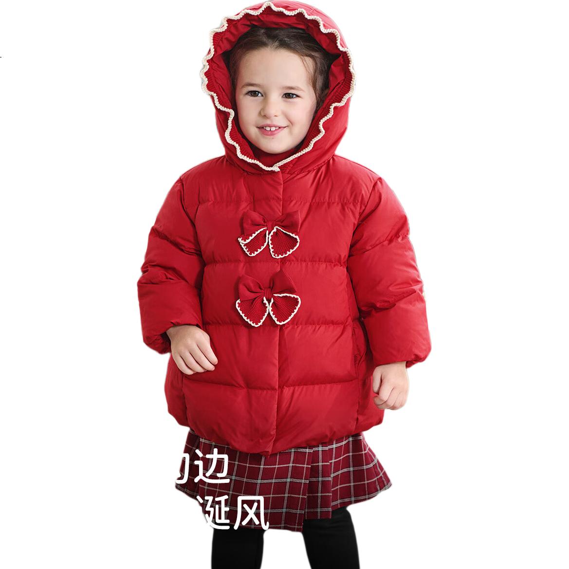 DAVE & BELLA Girls' Down Jacket Winter Waterproof Thickened Coat Baby New Year Red Clothing