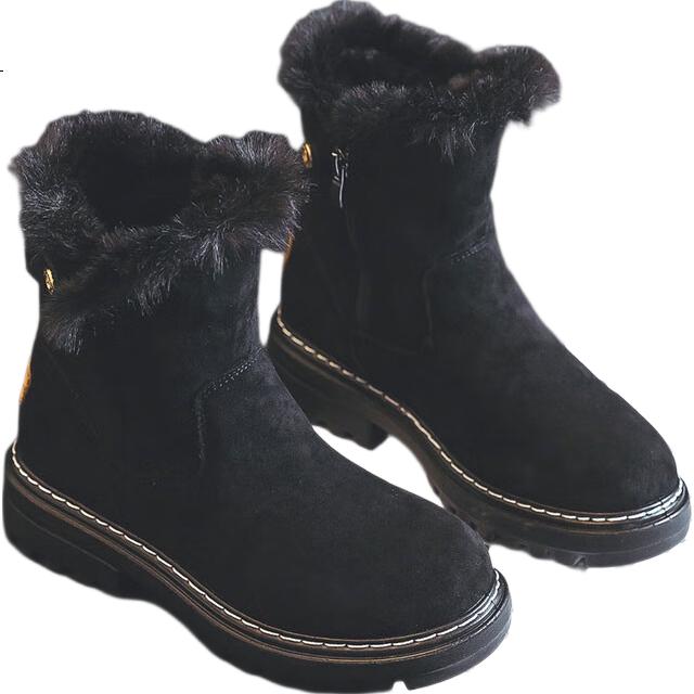 Warrior Official Women's Martin Boots 2025 Winter New Plush Thickened Warm Cotton Shoes Black Size 40