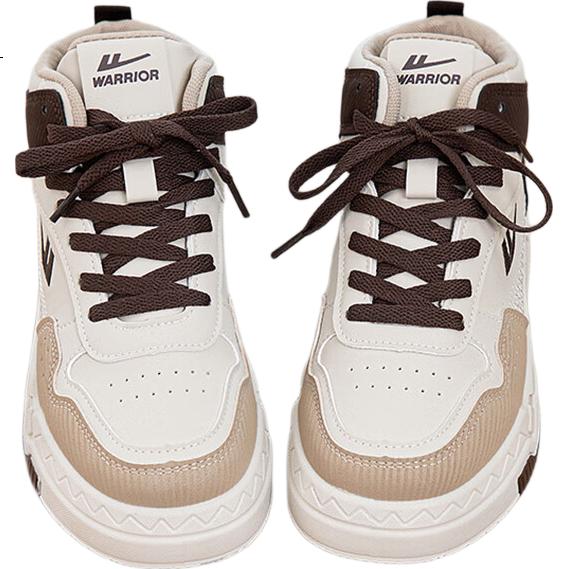 Warrior Official Women's High-Top Shoes 2026 Summer Thick-Soled Casual Breathable Sneakers for Women Beige Coffee Size 37