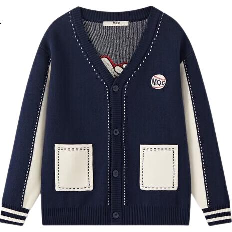 MQD Boys' Autumn New Classic Bear Colorblock V-Neck Sweater Cardigan