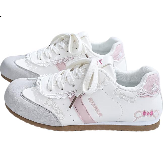 Warrior Embroidered KT Cat Training Shoes Women's New Student Versatile Chic Casual White Shoes Light Gray Pink Size 37