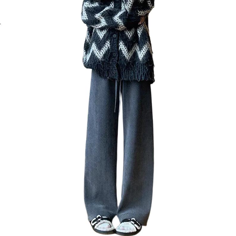 FitonTon Women's Kapok Velvet Wide-Leg Pants 2025 Autumn Winter Fleece Lined Thickened High Waist Slimming Floor-Length Knit Casual Pants