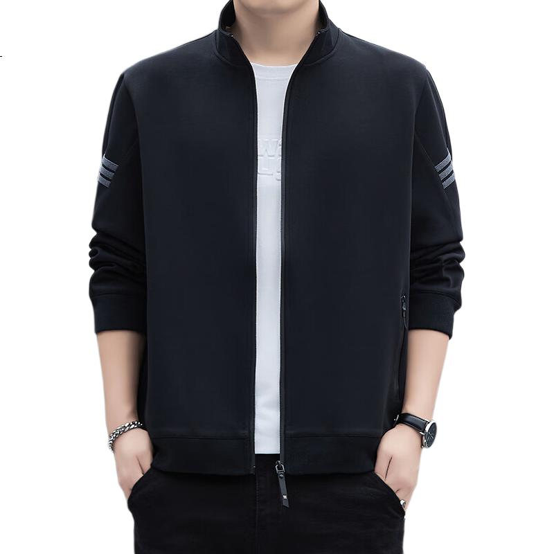 Romon Men's Jacket Spring Business Casual Simple Stand Collar Warm Sweatshirt Executive Outerwear Men's Q06 Black XL