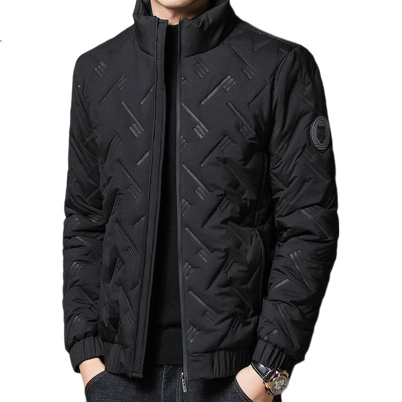 ROMON Men's Cotton Jacket Autumn Winter Business Casual Comfortable Stand Collar Cotton Coat Warm Outerwear 32207 Blue 4XL
