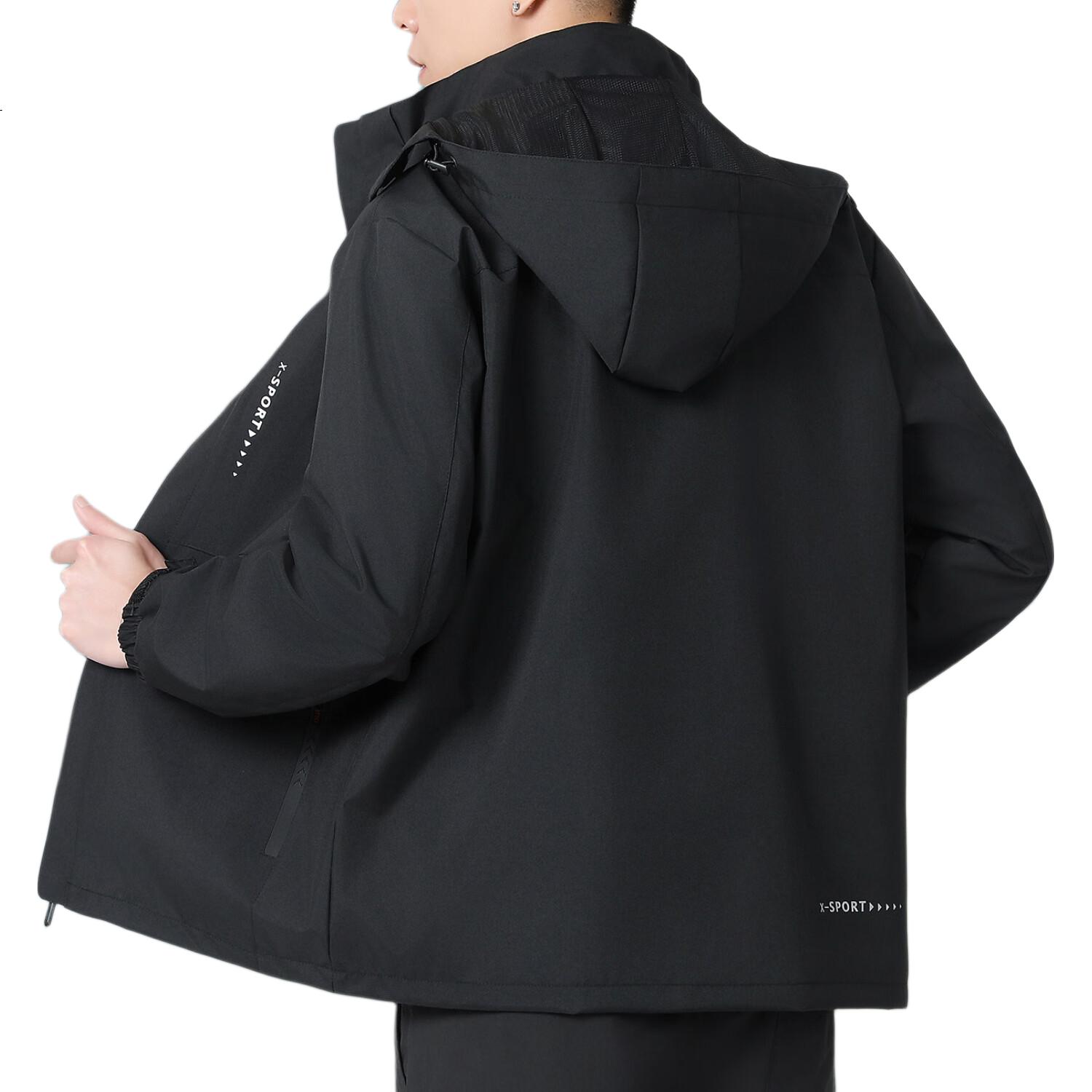 ROMON Men's Hooded Jacket Autumn Sports Commuter Casual Outdoor Windbreaker ZHX2228 Black 2XL
