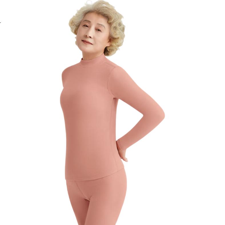 CASENLAND Women's Middle-Aged and Elderly Thermal Underwear Set, Fleece-Lined, Thickened, Antibacterial, 100% Cotton, Autumn Shirt and Pants for Moms