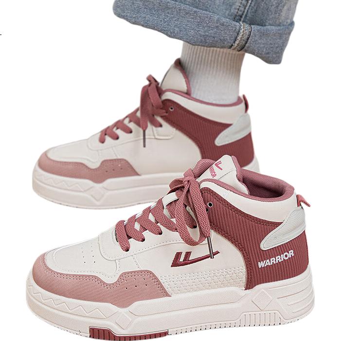 Warrior Official Women's High-Top Shoes 2026 Summer Thick-Soled Casual Breathable Sneakers for Women Pink 37