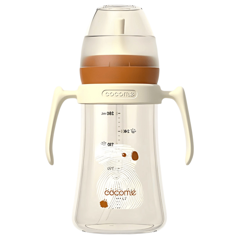 COCOME Baby Bottle for Ages 1-3, Direct Drinking Straw Bottle PPSU Universal Training Cup Water Bottle with Straw And Gravity Ball, Cyan Gree