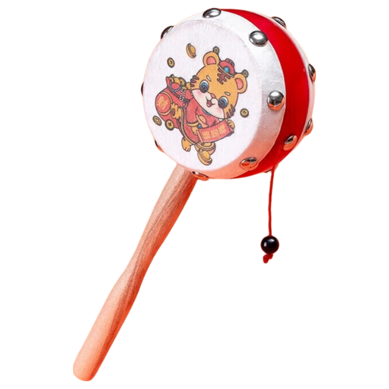 Mi Li Rattle and Clatter Stick Baby 0-1 Year Old Teething Lambskin Traditional Peach Wood Newborn Toy