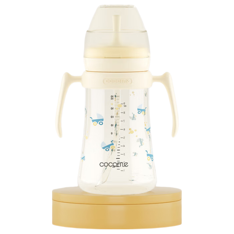 COCOME PPSU Bottle for Children 1-3 Years Old, Straight Drinking Straw Bottle for Babies over 1 Year Old, Milk Cup, White And Yellow