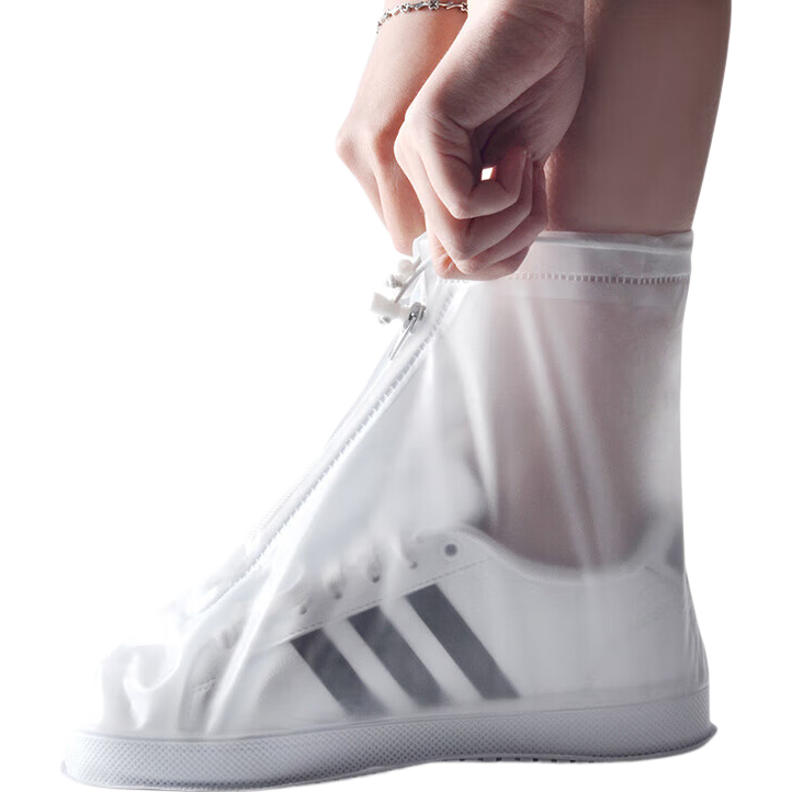 BWNK Waterproof Shoe Covers, Portable Rain Boots, Adult Reusable Transparent Flat White, XXXL