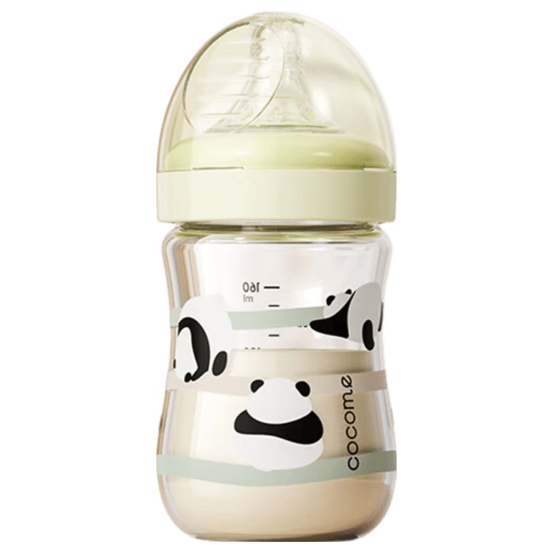 COCOME Gulu Xiongmao 0-3 Months Newborn Colostrum Anti-Colic Glass Bottle, Shatterproof And Heat-Resistant, 160ml