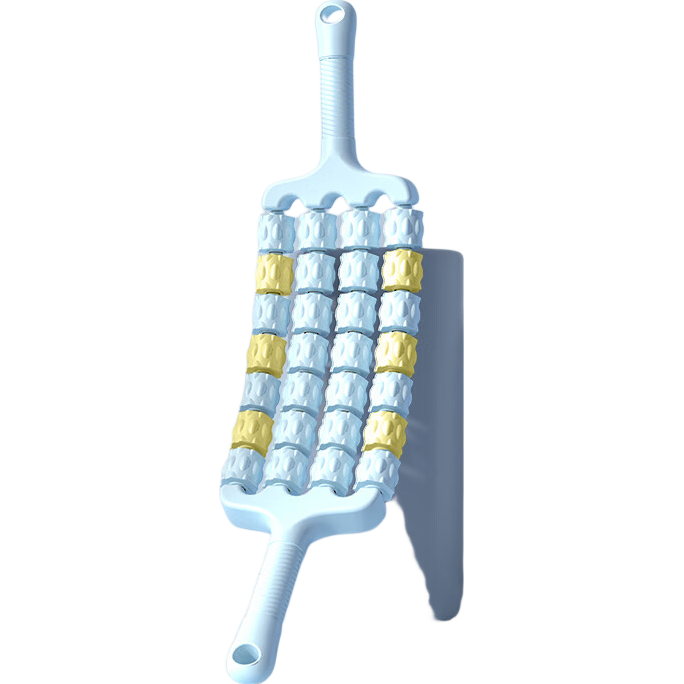 Duweike Children's Massage Stick Flexible Wolf Tooth Roller Fascia Muscle Relaxation Sensory Integration Training 4-Row Blue Yellow
