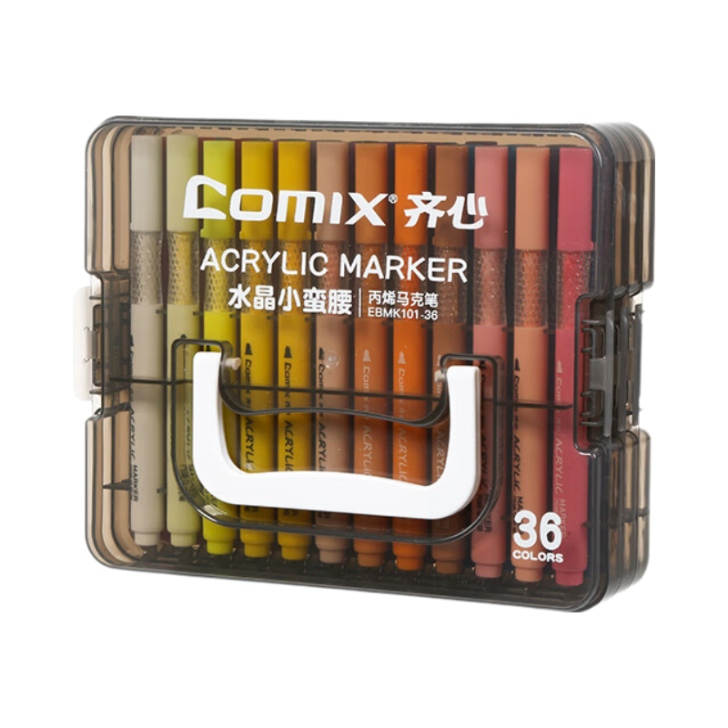 COMIX 36-Color Acrylic Markers Stackable Box Set Non-Toxic Washable Watercolor Pens for Hand Drawing Colorful Graffiti Graduation Art Student Kids Birthday Gift EBMK101-36