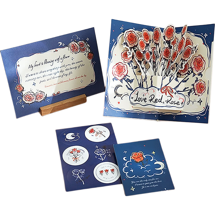 Jufu 3D Pop-Up Greeting Card High-End Foldable Rose Blessing Cute Confession Card Set for Girls Friends Birthday Graduation Anniversary 520 Gift