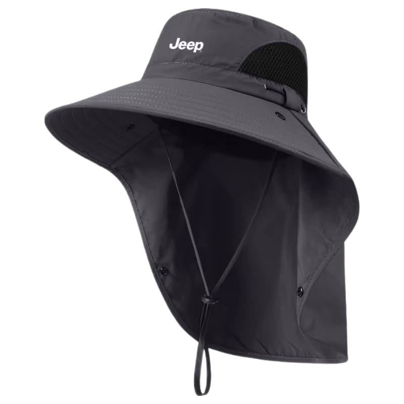 JEEP Men's Summer Outdoor Fishing and Mountaineering Sun Protection Hat Large Brim UV Protection Fisherman Hat