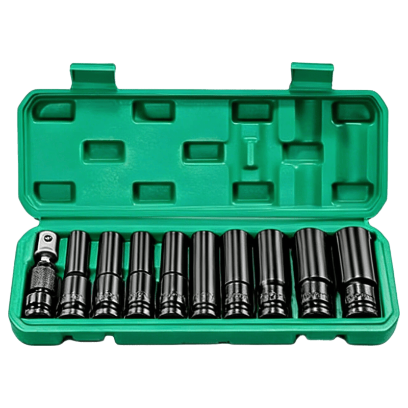 Yanran Electric Wrench Socket Tool Set Impact Driver Air Gun [10-24 Long Type 10-Piece Set] with Adapter and Extension Rod