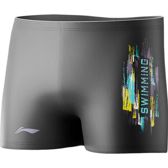Li-Ning Swimming Trunks for Men, Anti-Embarrassment Printed Hot Spring Swimwear, Square-Leg Training Swim Shorts, 0291 Black XXL