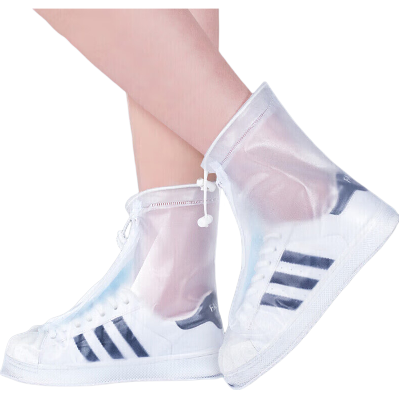 BWNK Waterproof Shoe Covers, Portable Rain Boots, Adult Non-Disposable Transparent Flat White L