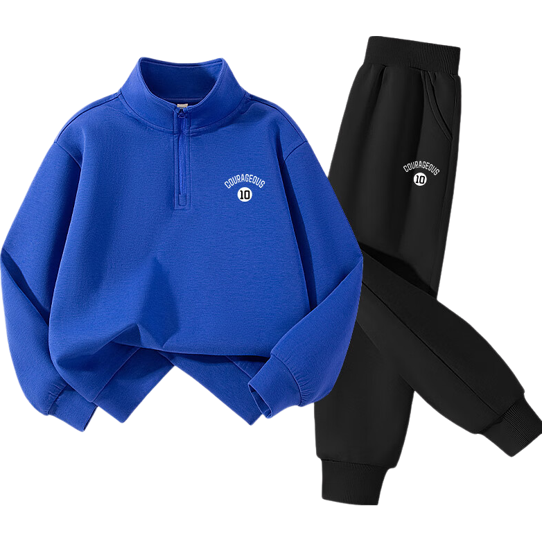 Baleno Boys' Spring And Autumn Outfit Set: Trendy Stand-Collar Long-Sleeve Sweatshirt for Older Children, Casual Sports Two-Piece Set