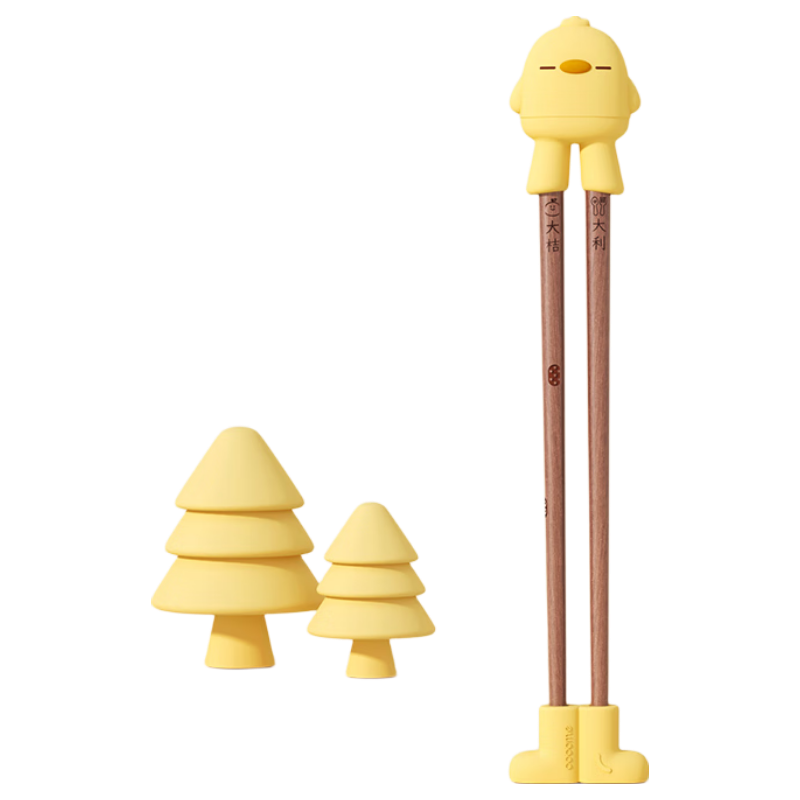 COCOME Children's Wooden Non-Slip Training Chopsticks for Kids Ages 3-6, Kindergarten Learning Aid, Little Chicken Design