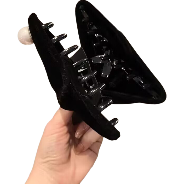 Royal Code Pearl Triangle Velvet Large Hair Clip Shark Jaw Clip for Thick Hair Back of Head