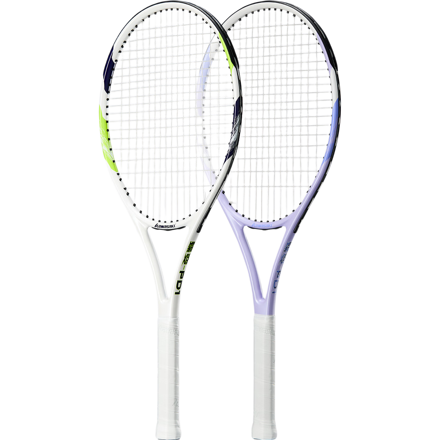KAWASAKI Tennis Racket Carbon Aluminum Pair Unisex Training Racket Butterfly-PD1 Lemon Yellow + Taro Purple (Stringing with Ball Included)