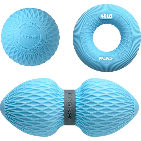 PROIRON Puli'ai Fascia Ball Three-Piece Set, Peanut-Shaped Grip Ring with Foot Massage And Neck Ball, Bird's Nest Pattern Blue