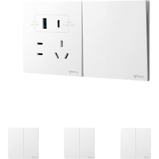 BULL Switch Socket G57 Butterfly Ultra-Thin Single Switch Multi-Control Switch Large Panel Switch G57K134 Muxue White Concealed Installatio
