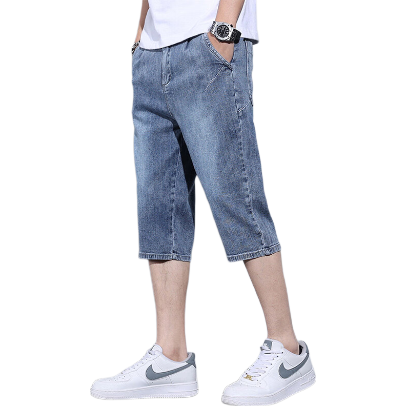 Playboy Men's Denim Shorts Summer Lightweight Loose Straight Casual Fashion Stretch Men's Capri Pants