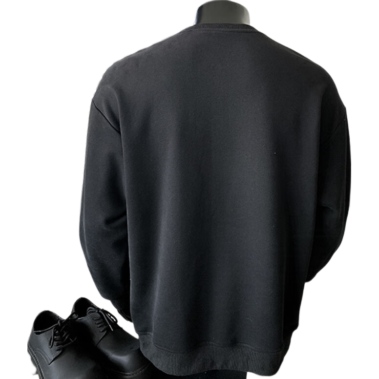 Dingfengbaoluo American Style Crewneck Sweatshirt Men Autumn Patchwork Deconstructed Solid Color Loose Casual Long Sleeve WPC27 Black 3XL
