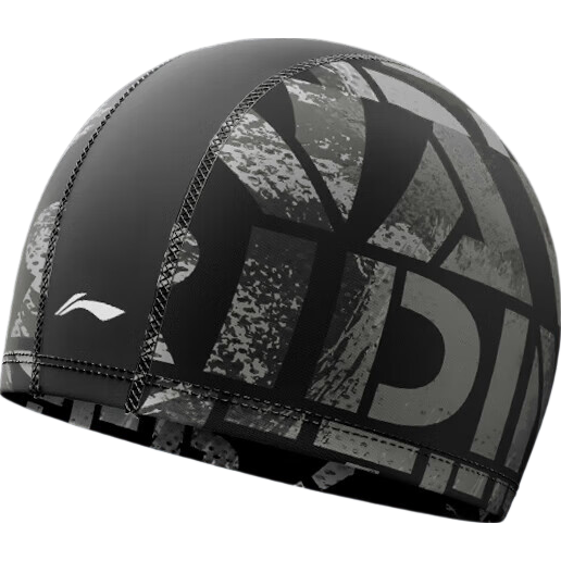 Li-Ning Swimming Cap for Men And Women, Comfortable Breathable Fabric Swim Cap with Stylish Patterns, Model 6321 Black And Gray