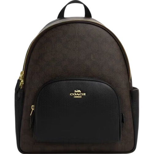 COACH [Brand Direct Supply] Women's COURT Medium Backpack, Dark Brown with Monogram Pattern, Black, CZ176, New Year Gift