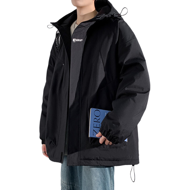 Dingfengbaoluo Casual Cotton Jacket Men Autumn Winter Windproof Warm Thickened Cotton Coat DFM19 Black L
