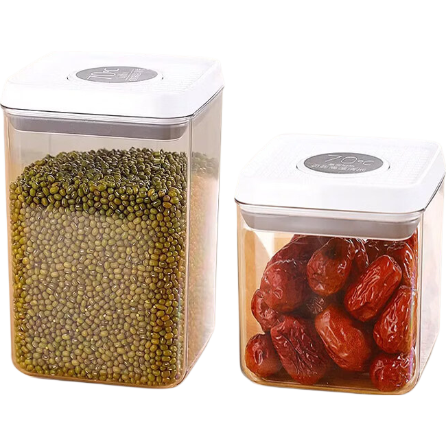 Jiabangshou Airtight Food Storage Containers with Press-Lid, Food-Grade Dried Goods Storage Boxes for Snacks, 2 Pieces (1L+1.7L)