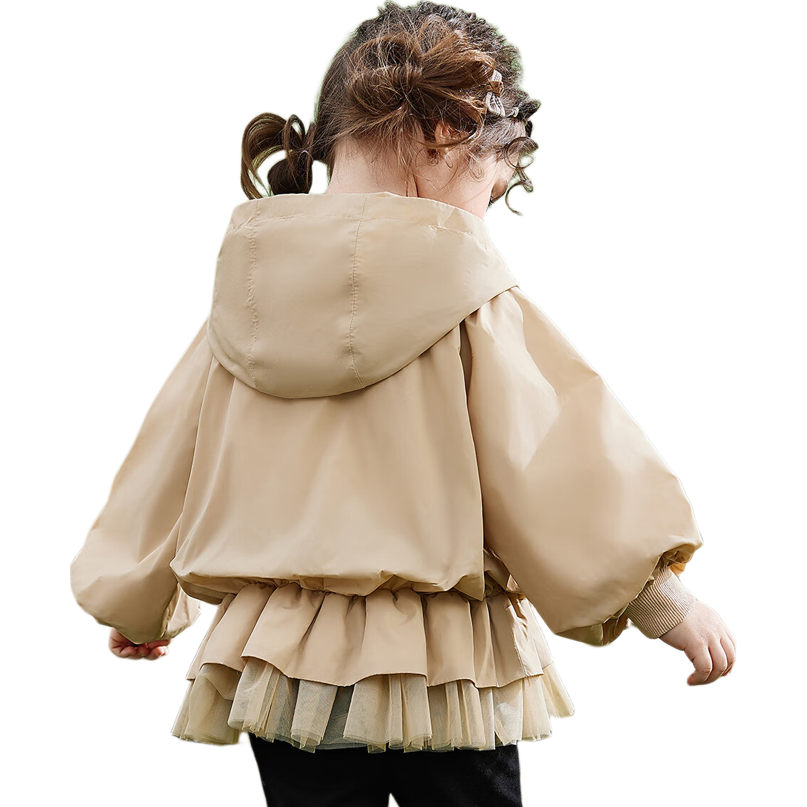 ASK JUNIOR Children's Outerwear, Girls' Autumn Jacket, Toddler Cardigan, Casual Versatile Hooded Top, Khaki Color, Size 90