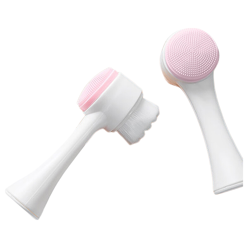 Chense Facial Cleansing Brush, 3D Silicone Facial Cleansing Device, Soft Bristle Double-Sided Massage Brush, Manual Beauty Cleaning Tool, Pink
